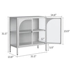 Bahut en Métal, Meuble de Rangement d'Appoint avec 2 Portes en Verre, Meuble Bar à Café avec Étagères Réglables, Capacité de 90 kg