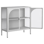 Bahut en Métal, Meuble de Rangement d'Appoint avec 2 Portes en Verre, Meuble Bar à Café avec Étagères Réglables, Capacité de 90 kg