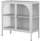 Bahut en Métal, Meuble de Rangement d'Appoint avec 2 Portes en Verre, Meuble Bar à Café avec Étagères Réglables, Capacité de 90 kg