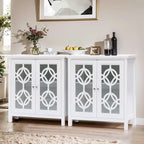 Buffet en bois de pin blanc de 90,9 cm de large avec portes vitrées