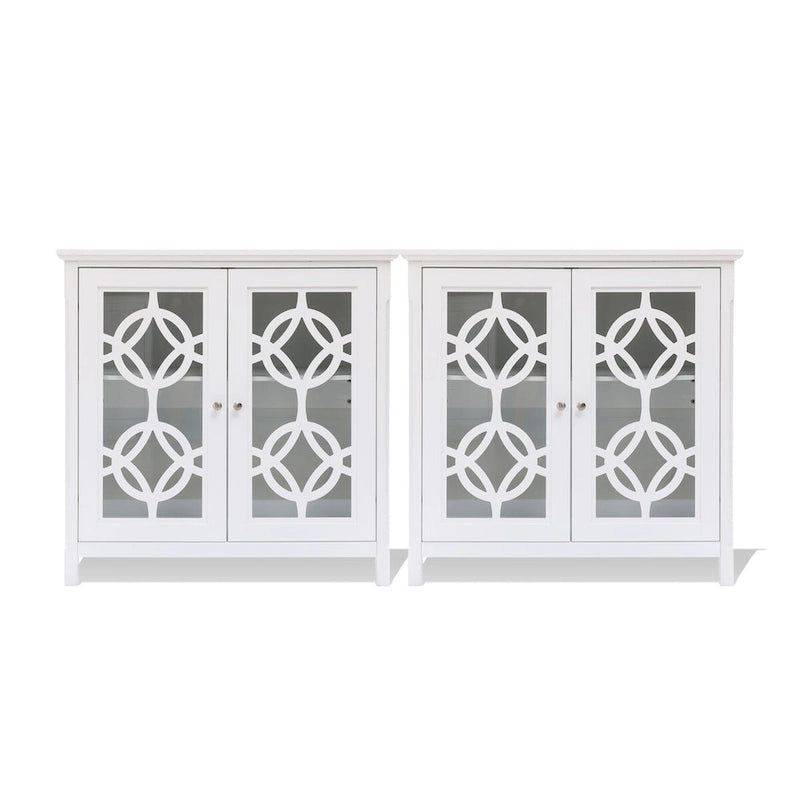 Buffet en bois de pin blanc de 90,9 cm de large avec portes vitrées