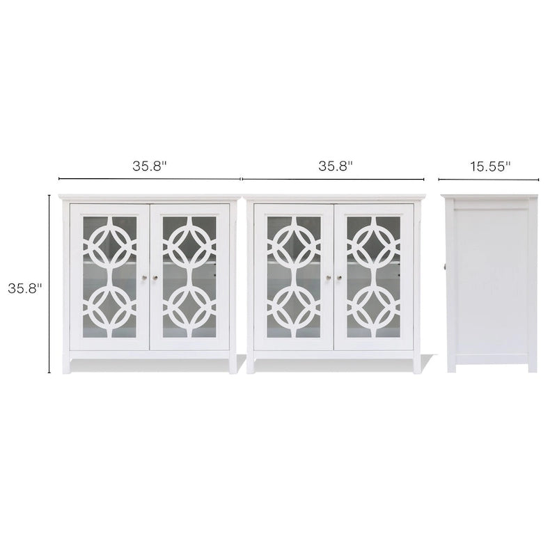 Buffet en bois de pin blanc de 90,9 cm de large avec portes vitrées