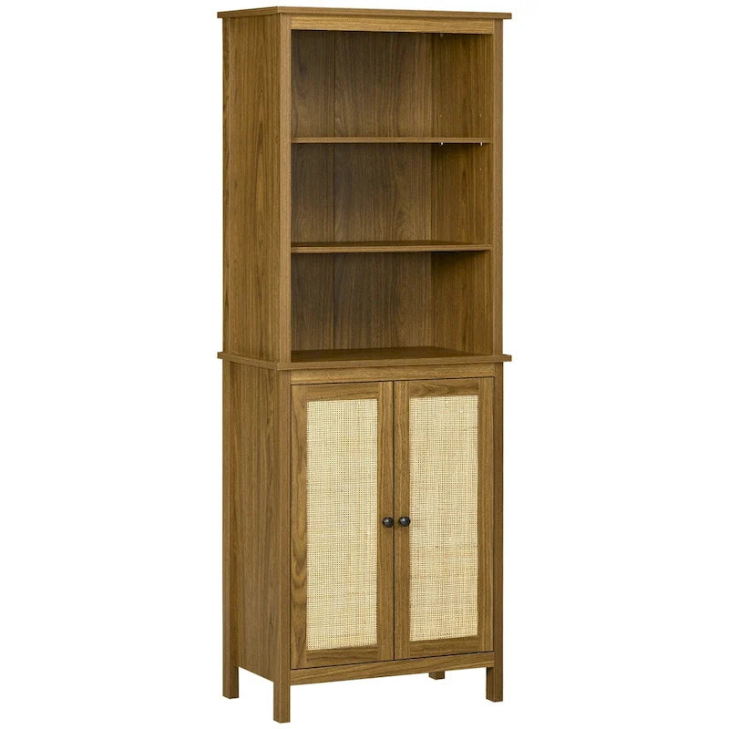 Étagère bibliothèque avec meuble de rangement et étagères ouvertes, Grande étagère, Noyer