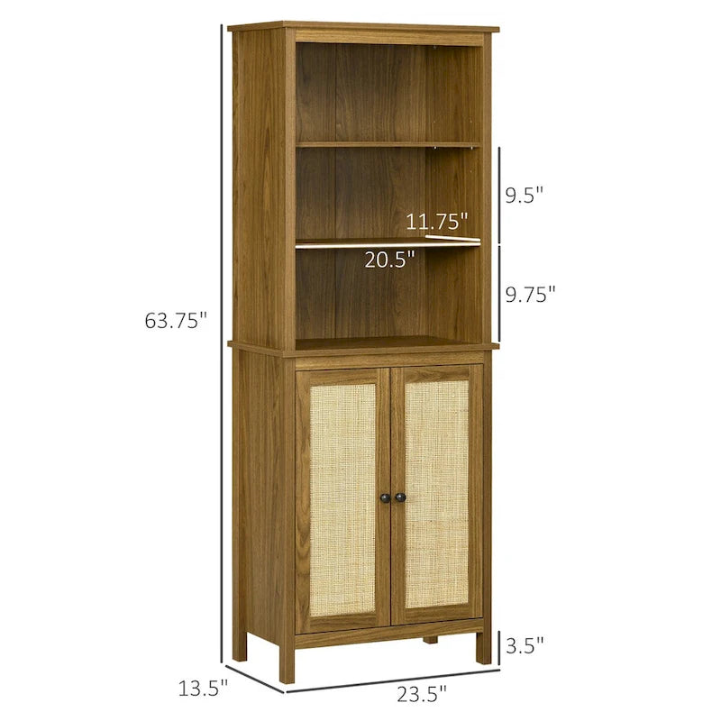 Étagère bibliothèque avec meuble de rangement et étagères ouvertes, Grande étagère, Noyer