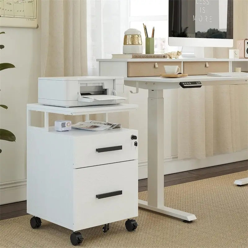 Meuble de classement 2 tiroirs avec serrure pour bureau à domicile - 17P x 24,3L x 16H