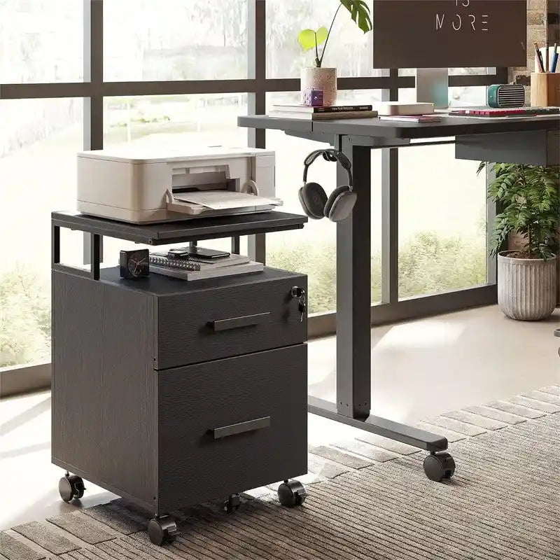 Meuble de classement 2 tiroirs avec serrure pour bureau à domicile - 17P x 24,3L x 16H