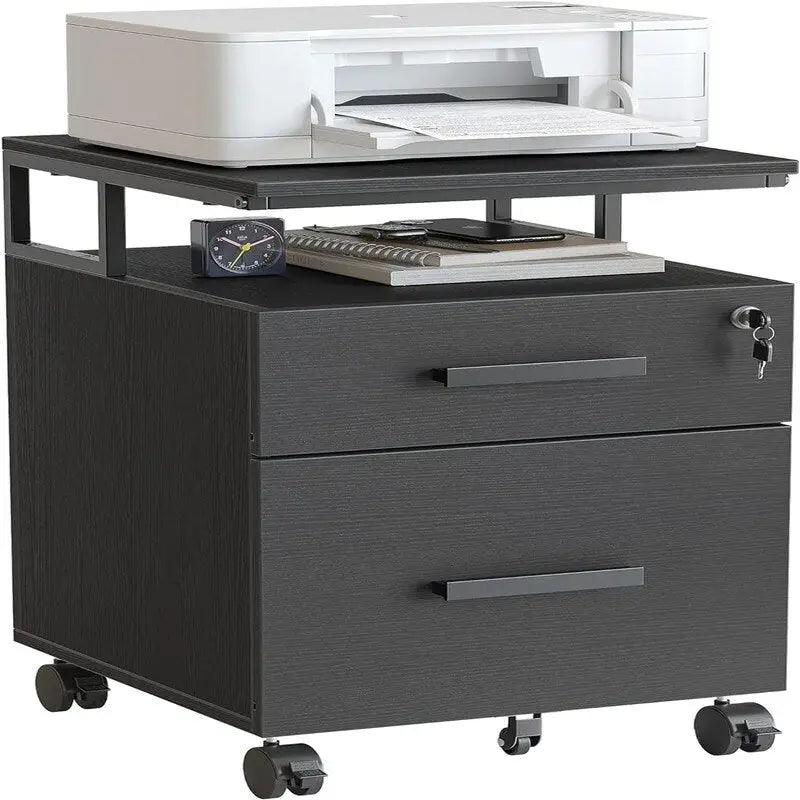 Meuble de classement 2 tiroirs avec serrure pour bureau à domicile - 17P x 24,3L x 16H