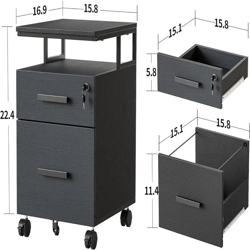 Meuble de classement 2 tiroirs avec serrure pour bureau à domicile - 17P x 24,3L x 16H