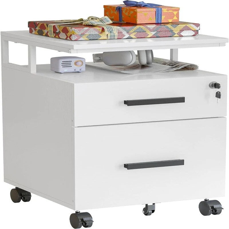 Meuble de classement 2 tiroirs avec serrure pour bureau à domicile - 17P x 24,3L x 16H