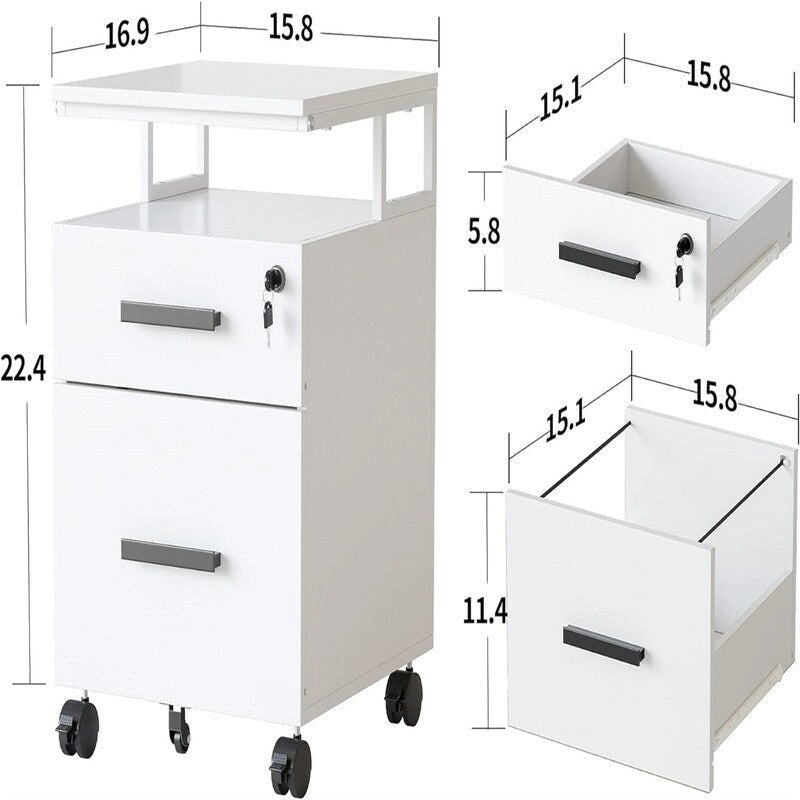 Meuble de classement 2 tiroirs avec serrure pour bureau à domicile - 17P x 24,3L x 16H