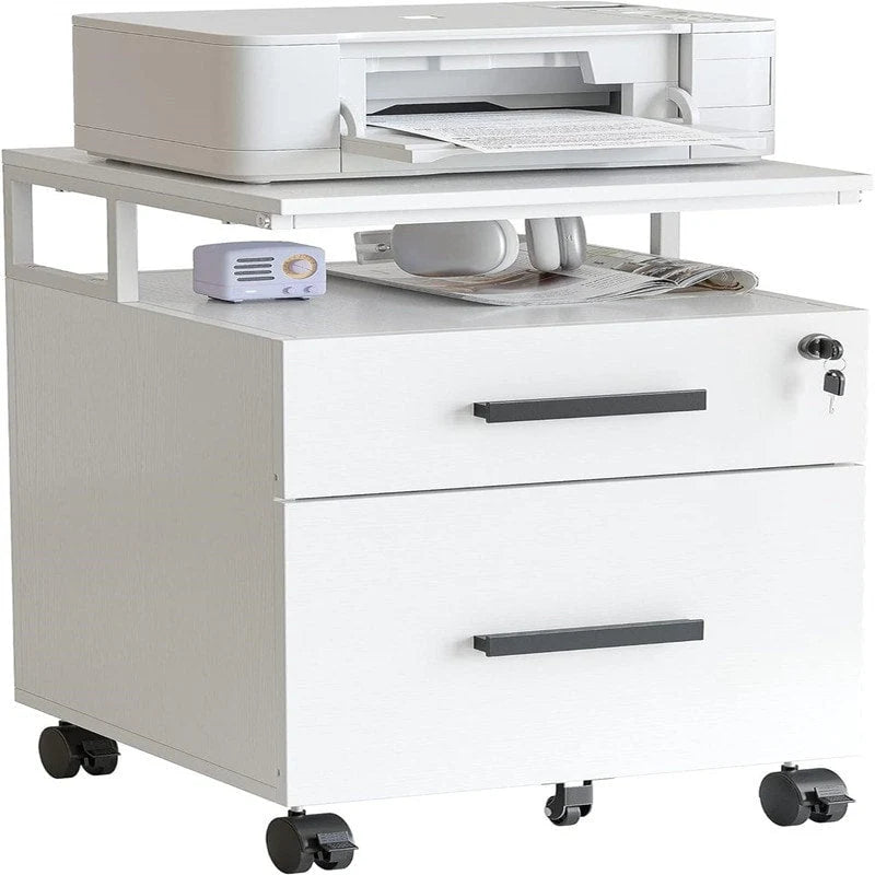 Meuble de classement 2 tiroirs avec serrure pour bureau à domicile - 17P x 24,3L x 16H