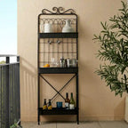 Étagère de rangement multifonctionnelle en métal noir à 3 niveaux 68H, support pour plantes, étagère de cuisine, pour intérieur et extérieur