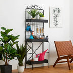 Étagère de rangement multifonctionnelle en métal noir à 3 niveaux 68H, support pour plantes, étagère de cuisine, pour intérieur et extérieur