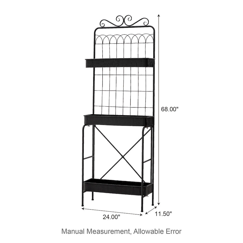 Étagère de rangement multifonctionnelle en métal noir à 3 niveaux 68H, support pour plantes, étagère de cuisine, pour intérieur et extérieur