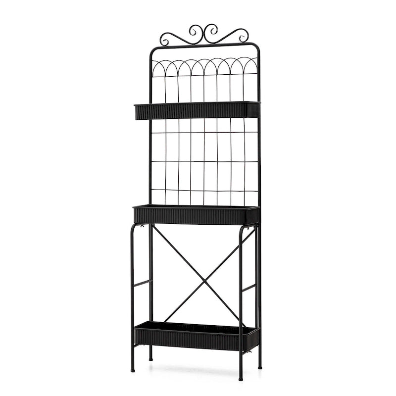 Étagère de rangement multifonctionnelle en métal noir à 3 niveaux 68H, support pour plantes, étagère de cuisine, pour intérieur et extérieur