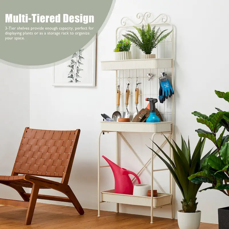 Étagère de rangement multifonctionnelle en métal noir à 3 niveaux 68H, support pour plantes, étagère de cuisine, pour intérieur et extérieur