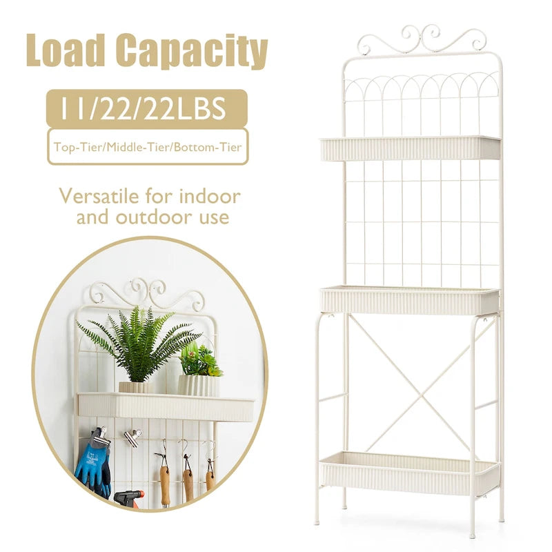 Étagère de rangement multifonctionnelle en métal noir à 3 niveaux 68H, support pour plantes, étagère de cuisine, pour intérieur et extérieur