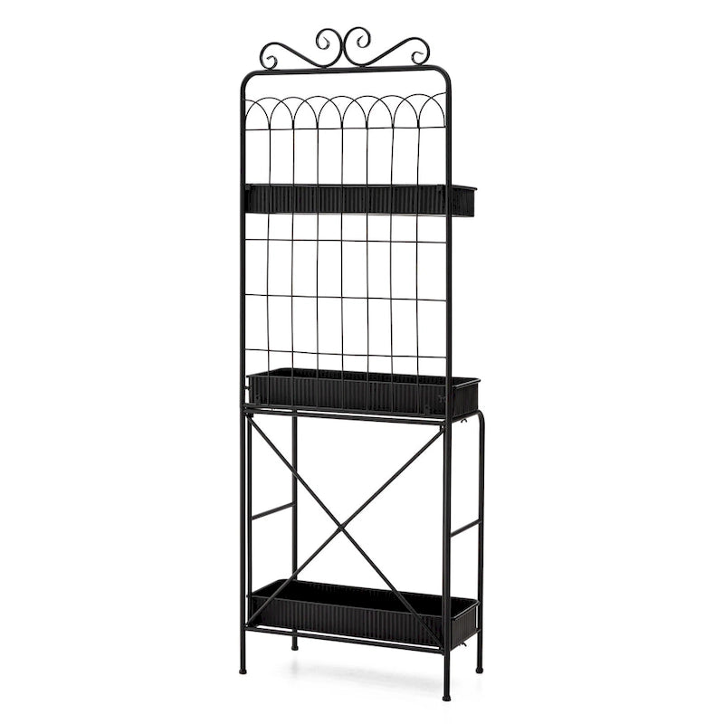Étagère de rangement multifonctionnelle en métal noir à 3 niveaux 68H, support pour plantes, étagère de cuisine, pour intérieur et extérieur