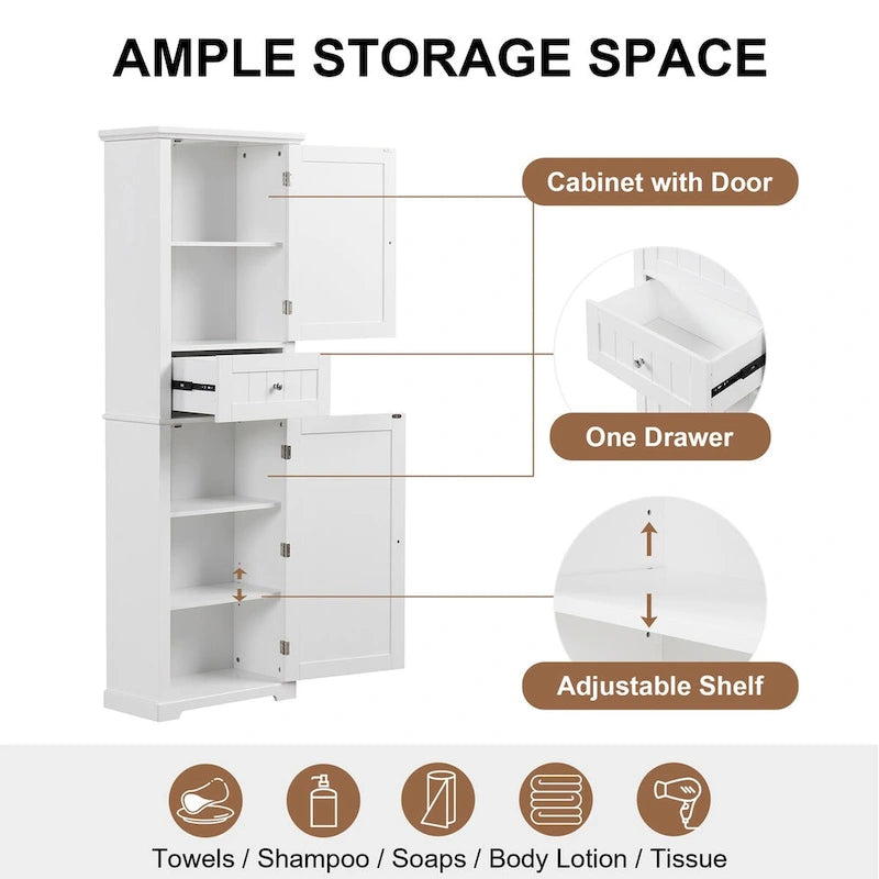 Armoire à linge avec tiroir et étagère réglable, 22 po l. x 11 po P x 67,3 po H