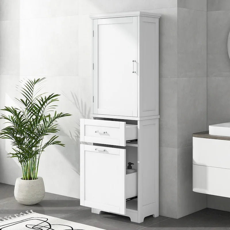 13 in. W x 20 in. D x 68.1 in. H Linen Cabinet with Two Different Size Drawers and Adjustable Shelf