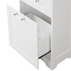 L. 33 cm x P. 50,8 cm x H. 172,9 cm Meuble de rangement pour linge avec deux tiroirs de tailles différentes et une étagère réglable