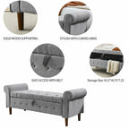 Banc de rangement capitonné à 62 boutons pour chambre à coucher, pouf ottoman moderne en tissu, banc de fenêtre, accoudoirs arrondis pour chambre à coucher
