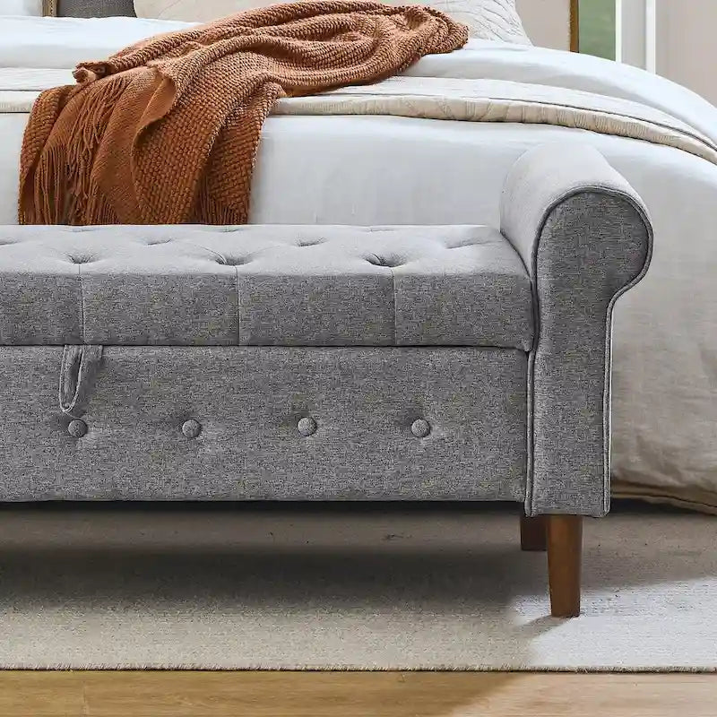 Banc de rangement capitonné à 62 boutons pour chambre à coucher, pouf ottoman moderne en tissu, banc de fenêtre, accoudoirs arrondis pour chambre à coucher
