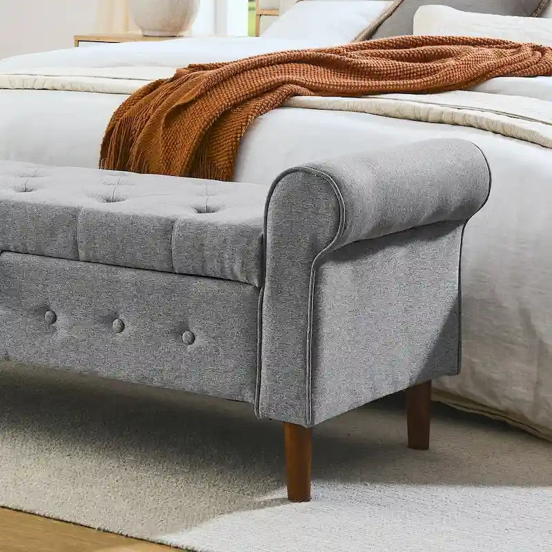 Banc de rangement capitonné à 62 boutons pour chambre à coucher, pouf ottoman moderne en tissu, banc de fenêtre, accoudoirs arrondis pour chambre à coucher