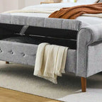 Banc de rangement capitonné à 62 boutons pour chambre à coucher, pouf ottoman moderne en tissu, banc de fenêtre, accoudoirs arrondis pour chambre à coucher