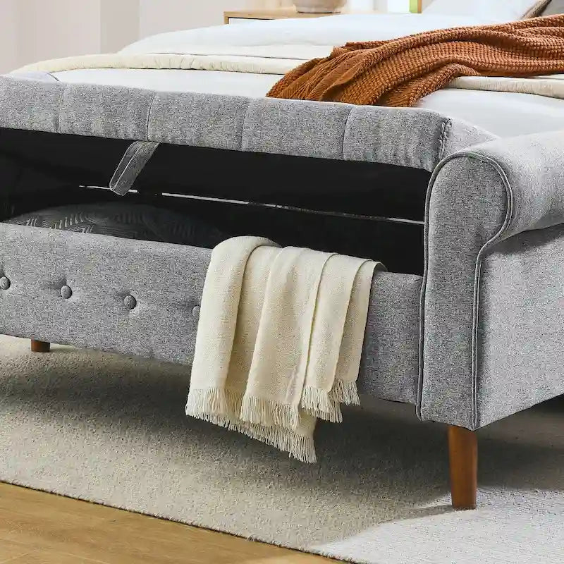 Banc de rangement capitonné à 62 boutons pour chambre à coucher, pouf ottoman moderne en tissu, banc de fenêtre, accoudoirs arrondis pour chambre à coucher