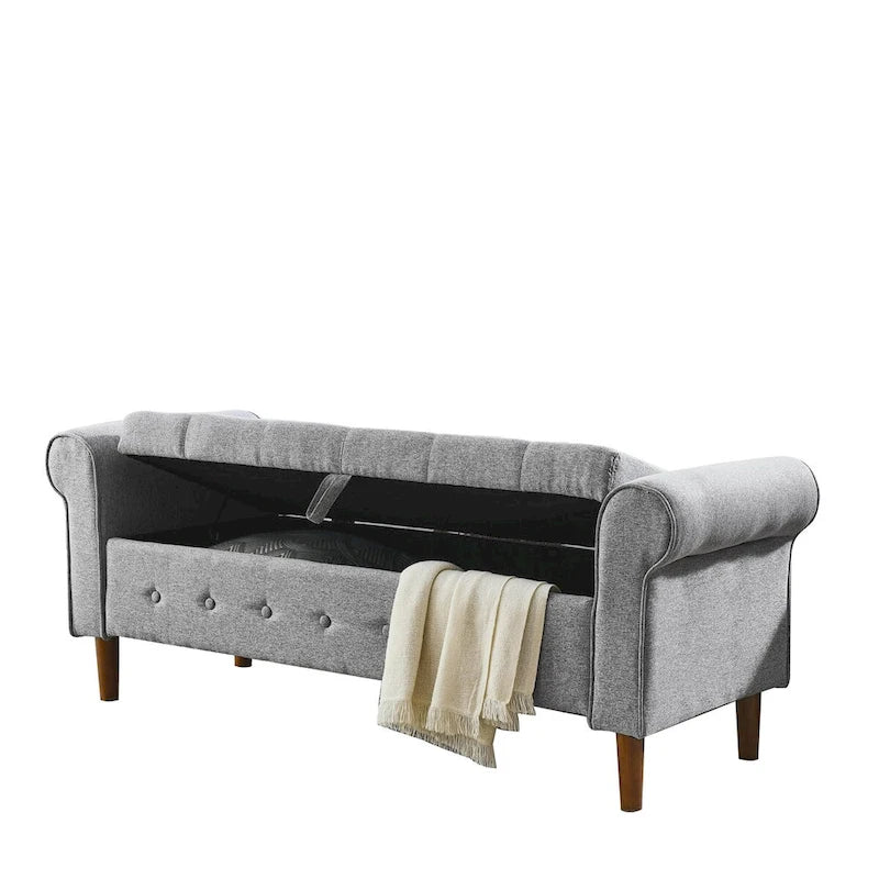 Banc de rangement capitonné à 62 boutons pour chambre à coucher, pouf ottoman moderne en tissu, banc de fenêtre, accoudoirs arrondis pour chambre à coucher