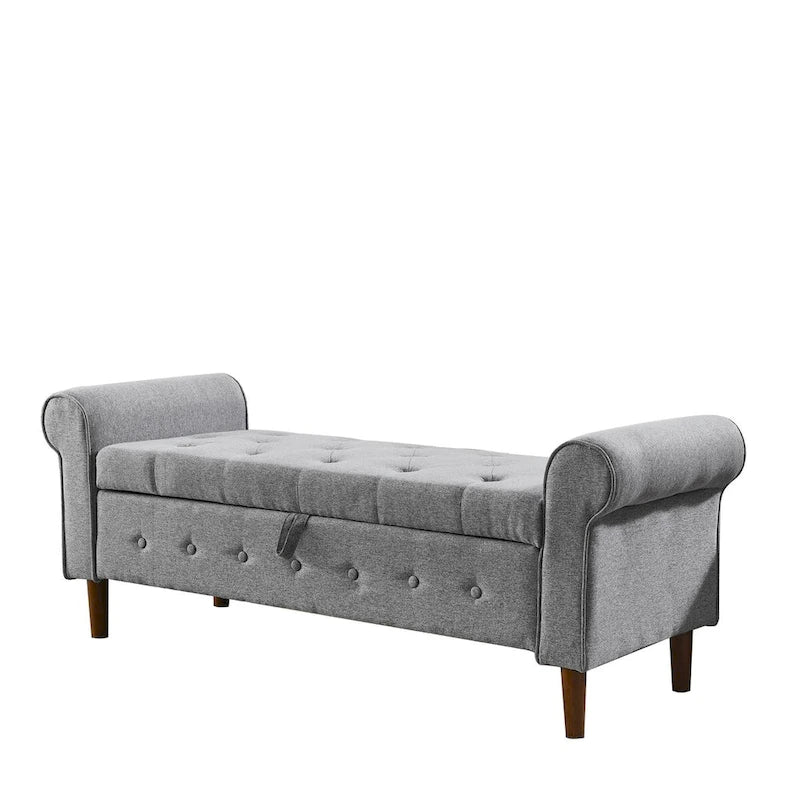 Banc de rangement capitonné à 62 boutons pour chambre à coucher, pouf ottoman moderne en tissu, banc de fenêtre, accoudoirs arrondis pour chambre à coucher