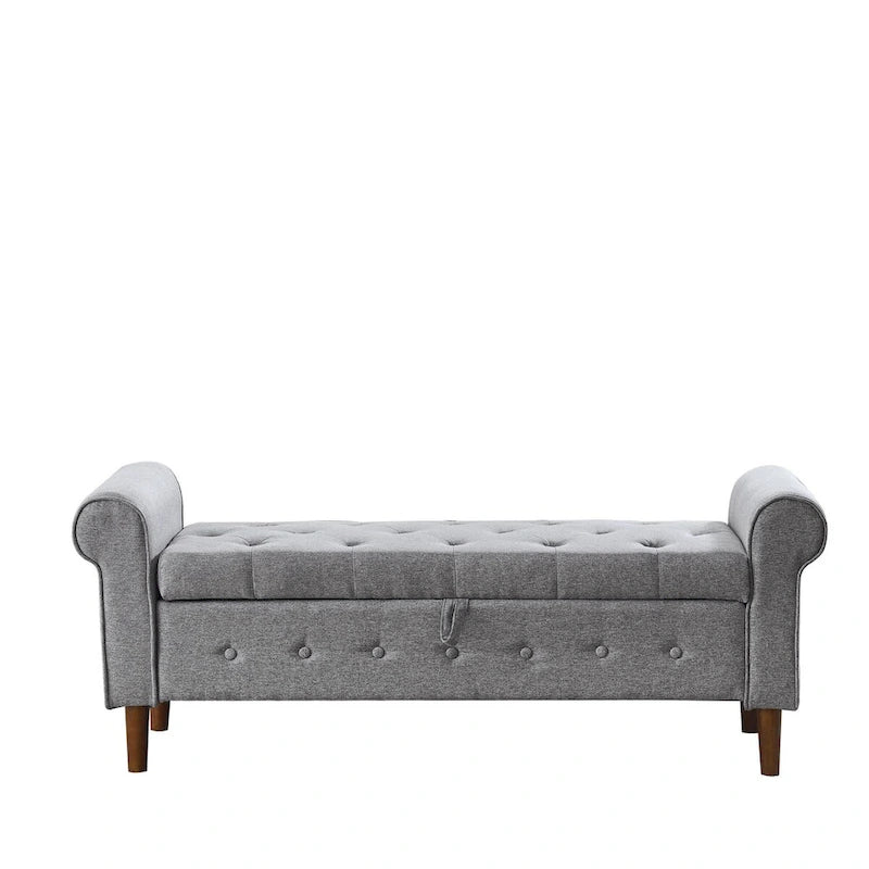 Banc de rangement capitonné à 62 boutons pour chambre à coucher, pouf ottoman moderne en tissu, banc de fenêtre, accoudoirs arrondis pour chambre à coucher