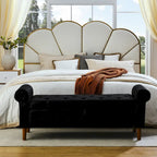 Banc de rangement capitonné à 62 boutons pour chambre à coucher, pouf ottoman moderne en tissu, banc de fenêtre, accoudoirs arrondis pour chambre à coucher