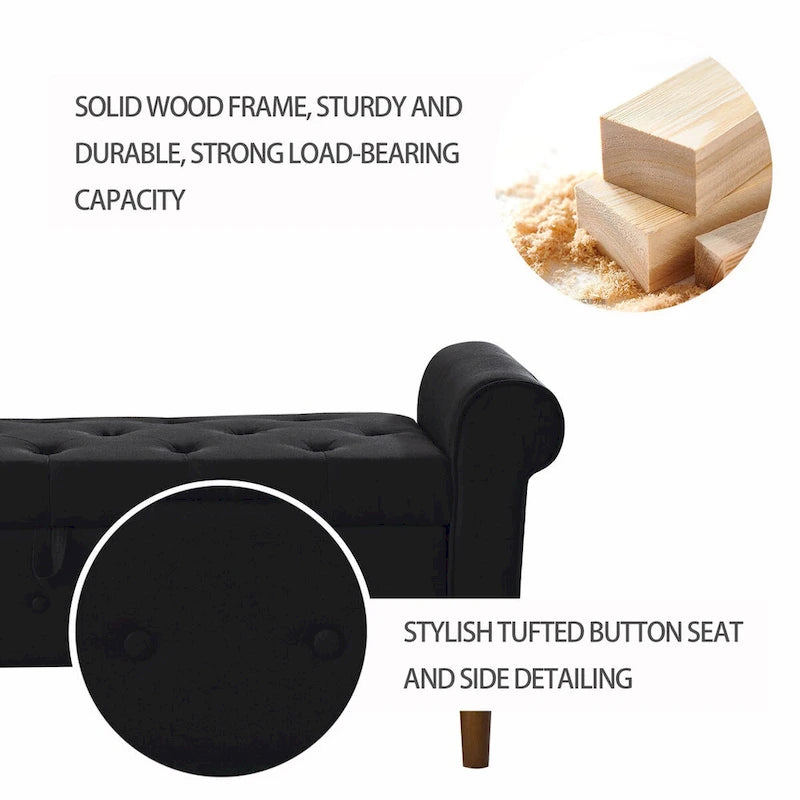 Banc de rangement capitonné à 62 boutons pour chambre à coucher, pouf ottoman moderne en tissu, banc de fenêtre, accoudoirs arrondis pour chambre à coucher