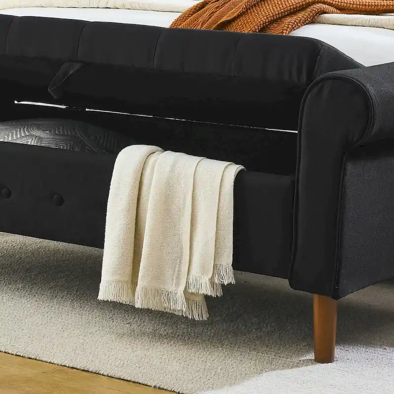 Banc de rangement capitonné à 62 boutons pour chambre à coucher, pouf ottoman moderne en tissu, banc de fenêtre, accoudoirs arrondis pour chambre à coucher