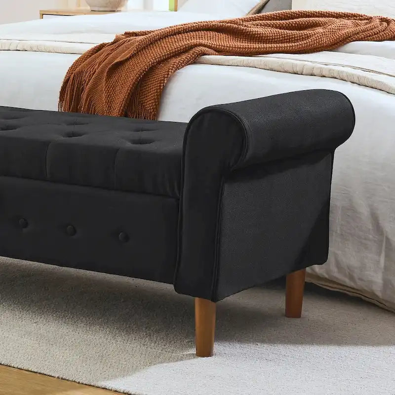 Banc de rangement capitonné à 62 boutons pour chambre à coucher, pouf ottoman moderne en tissu, banc de fenêtre, accoudoirs arrondis pour chambre à coucher
