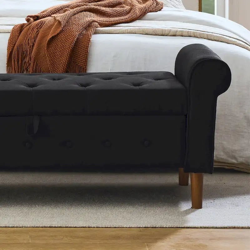 Banc de rangement capitonné à 62 boutons pour chambre à coucher, pouf ottoman moderne en tissu, banc de fenêtre, accoudoirs arrondis pour chambre à coucher