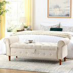Banc de rangement capitonné à 62 boutons pour chambre à coucher, pouf ottoman moderne en tissu, banc de fenêtre, accoudoirs arrondis pour chambre à coucher